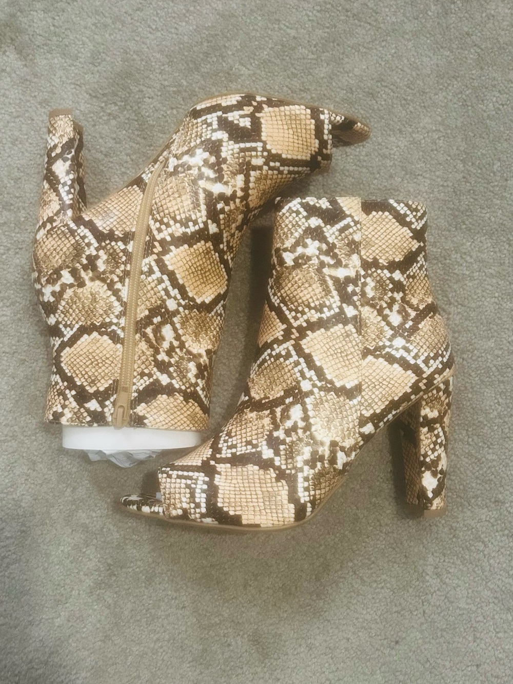 Fashion Nova Snake-Print Peep Toe Ankle Booties - Tan & Brown